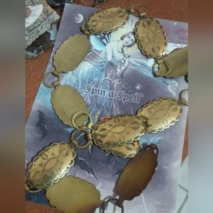 Antique etched brass medallion chain belt or neck piece